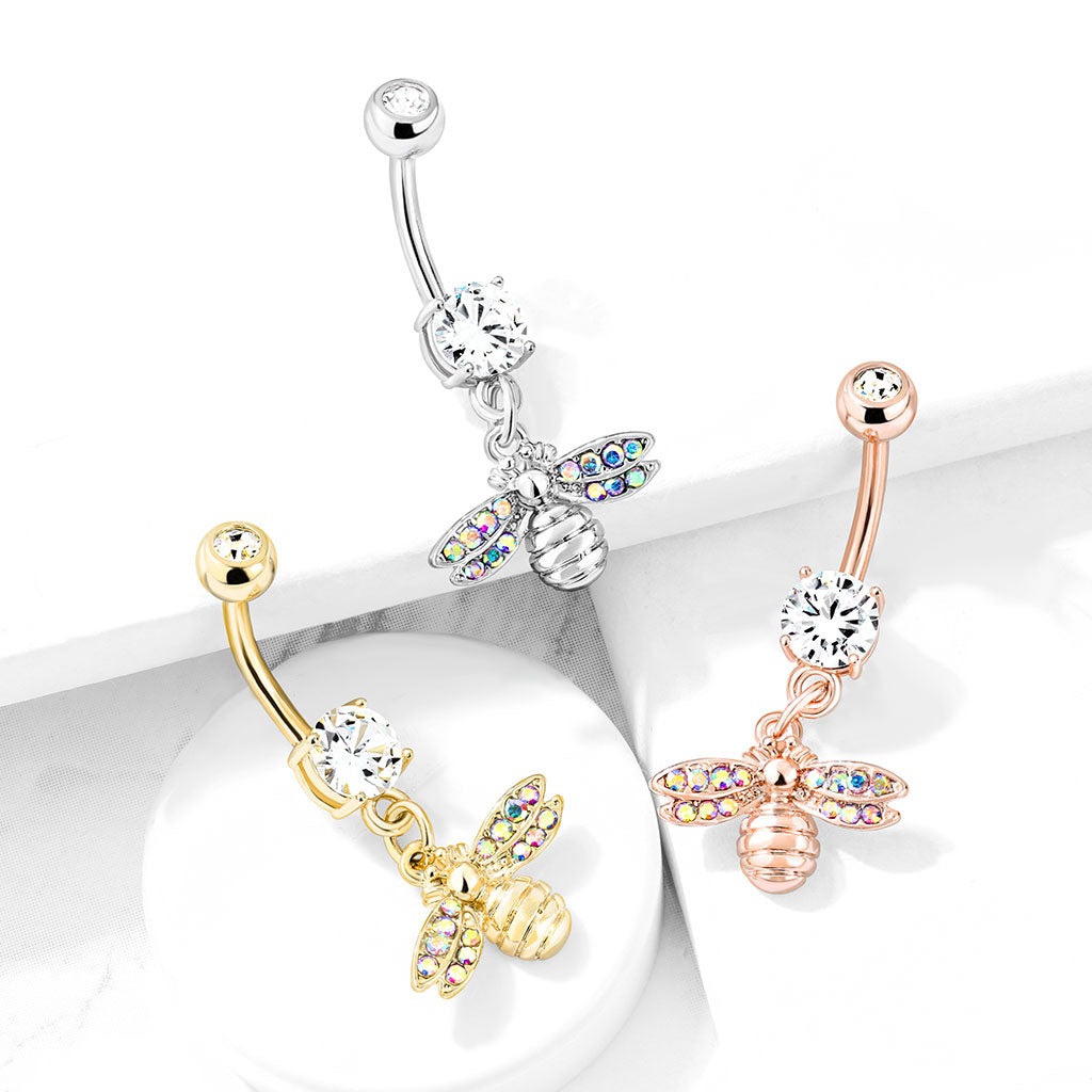 14G Bee Belly Button Ring/cz Belly Jewelry/navel Ring/navel 