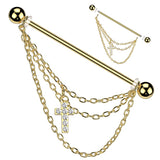 Cool! Triple Chain and CZ Pave Cross Dangle Industrial Barbells