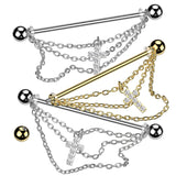 Cool! Triple Chain and CZ Pave Cross Dangle Industrial Barbells