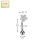 14K Gold CZ Flower Threadless Push In Curved Eyebrow Barbell