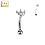 14K Gold Marquise CZ Threadless Push In Curved Eyebrow Barbell