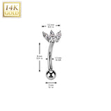 14K Gold Marquise CZ Threadless Push In Curved Eyebrow Barbell