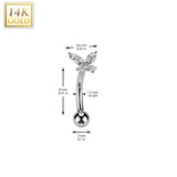 14K Solid Gold Threadless Push In Curved Eyebrow Barbell & Butterfly CZ