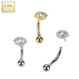 14K Solid Gold Threadless Push In Evil Opal Eye Curved Eyebrow Barbell