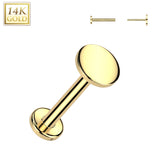 14K Solid Gold Threadless Push In Nose Stud With Round Top