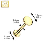 14K Solid Gold Threadless Push In Nose Stud With Round Top