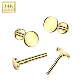 14K Solid Gold Threadless Push In Nose Stud With Round Top