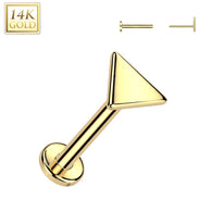 14K Solid Gold Threadless Push In Nose Stud With Triangle Top