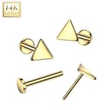 14K Solid Gold Threadless Push In Nose Stud With Triangle Top