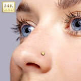 14K Solid Gold Threadless Push In Nose Stud With Heart Top