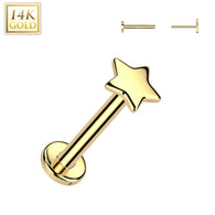 14K Solid Gold Threadless Push In Nose Stud With Star Top