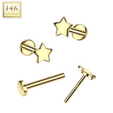 14K Solid Gold Threadless Push In Nose Stud With Star Top