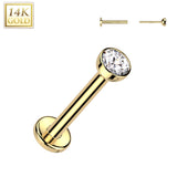 14K Solid Gold Threadless Push In Nose Stud With CZ Top