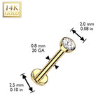 14K Solid Gold Threadless Push In Nose Stud With CZ Top