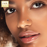 14K Solid Gold Threadless Push In Nose Stud With CZ Top