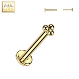 14K Solid Gold Threadless Push In Nose Stud With Triangular Ball Top