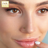 14K Solid Gold Threadless Push In Nose Stud With Triangular Ball Top