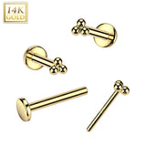 14K Solid Gold Threadless Push In Nose Stud With Triangular Ball Top