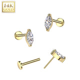 14K Solid Gold Threadless Push In Marquise CZ Top For Nose, Ear Tragus