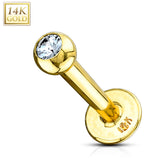 14K Solid Gold Labret Monroe Stud with Clear CZ Top