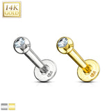 14K Solid Gold Labret Monroe Stud with Clear CZ Top