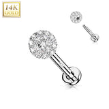 14K Gold Labret Stud With CZ Paved Ball Top Tragus