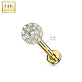 14K Gold Labret Stud With CZ Paved Ball Top Tragus