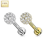 14K Gold Labret Stud With CZ Paved Ball Top Tragus