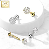 14K Gold Labret Stud With CZ Paved Ball Top Tragus