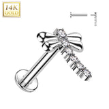 14K Solid Gold Internally Threaded Labret Tragus Stud CZ Dragonfly Top