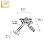 14K Solid Gold Internally Threaded Labret Tragus Stud CZ Dragonfly Top