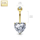 14K Solid Gold Prong Heart CZ Belly Button Navel Rings