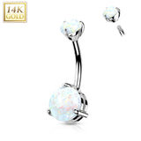 14K Solid Gold CZ Or Opal Stone Belly Button Navel Rings