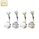 14K Solid Gold CZ Or Opal Stone Belly Button Navel Rings