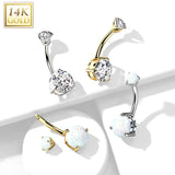 14K Solid Gold CZ Or Opal Stone Belly Button Navel Rings