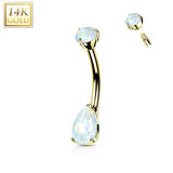 14K Solid Gold Teardrop Opal or CZ Belly Button Navel Rings