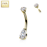 14K Solid Gold Teardrop Opal or CZ Belly Button Navel Rings