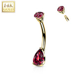 14K Solid Gold Teardrop Opal or CZ Belly Button Navel Rings