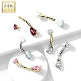 14K Solid Gold Teardrop Opal or CZ Belly Button Navel Rings