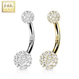 14K Solid Gold CZ Paved Balls Belly Button Navel Ring