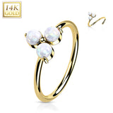 14K Gold Opal or CZ Triangle Set Nose Hoop Ring Ear Cartilage Tragus