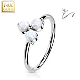 14K Gold Opal or CZ Triangle Set Nose Hoop Ring Ear Cartilage Tragus