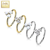 14K Gold Opal or CZ Triangle Set Nose Hoop Ring Ear Cartilage Tragus