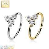 14K Gold Opal or CZ Triangle Set Nose Hoop Ring Ear Cartilage Tragus