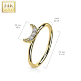 14K Gold CZ Paved Crescent Moon Nose Hoop Ring Ear Cartilage Tragus