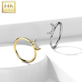 14K Gold CZ Paved Crescent Moon Nose Hoop Ring Ear Cartilage Tragus