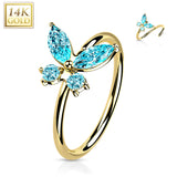 14K Gold Opal or CZ Butterfly Nose Hoop Ring Ear Cartilage Tragus