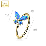 14K Gold Opal or CZ Butterfly Nose Hoop Ring Ear Cartilage Tragus