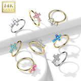 14K Gold Opal or CZ Cross Nose Hoop Ring Ear Cartilage Tragus