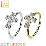 14K Gold Opal or CZ Cross Nose Hoop Ring Ear Cartilage Tragus